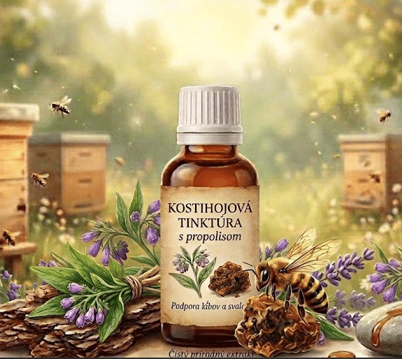Kostihojová tinktúra s propolisom – Včely z vnútrozemskej delty Dunaja, 30ml